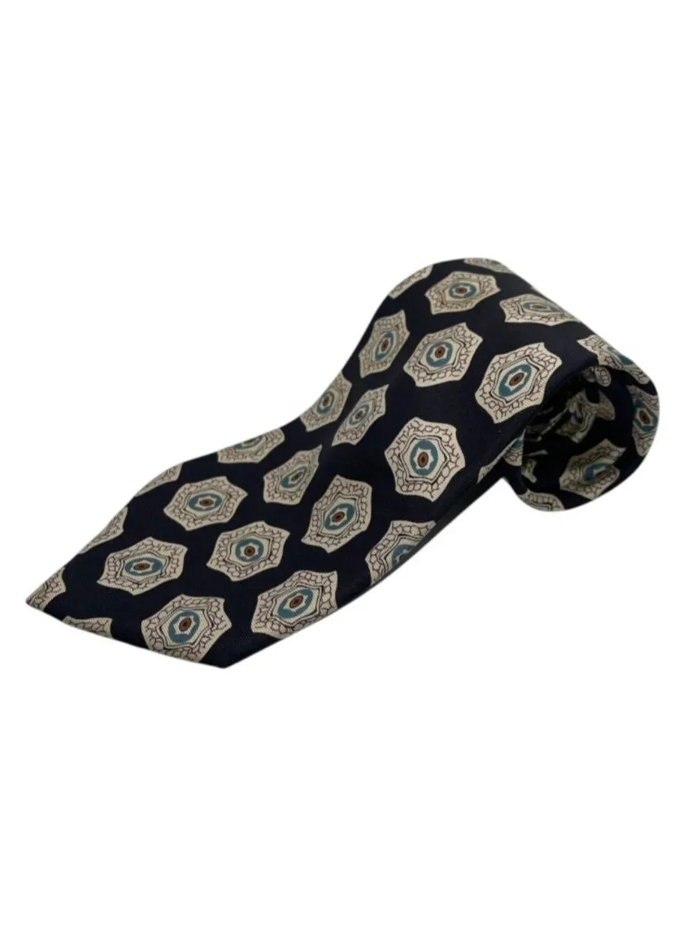 Christian Dior Monsieur Vintage Silk Tie Black Beige Teal Necktie Made in USA